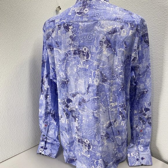 Au Noir Men’s Mirabeau Grid Pattern Button-Up Shirt  Light Blue - Picture 7 of 15